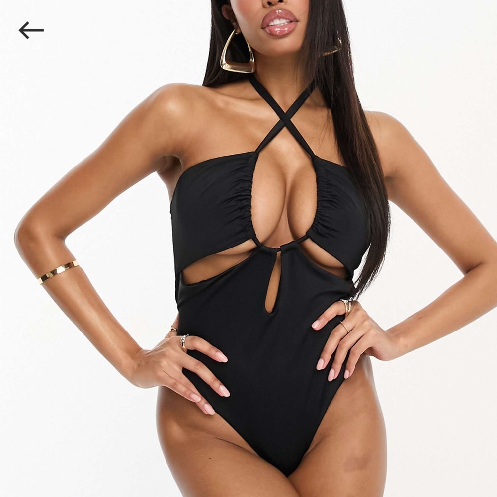 NEW ASOS DESIGN Fuller Bust Cut Out Swimsuit in Black